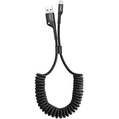 USB töltő- és adatkábel, Lightning, 100 cm, 2000 mA, spirálkábel, Baseus Fish Eye Spring, CALSR-01, fekete