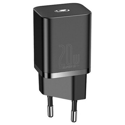 Hálózati töltő adapter, 20W, USB Type-C aljzat, gyorstöltés, PD, Baseus Si, fekete