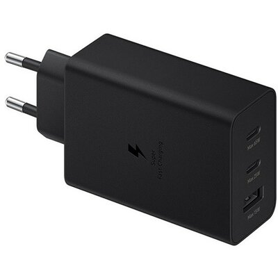 Hálózati töltő adapter, 65W, USB aljzat, 2 x USB Type-C aljzat, PD 3.0, PDO / PPS, gyorstöltés, Samsung, fekete, gyári