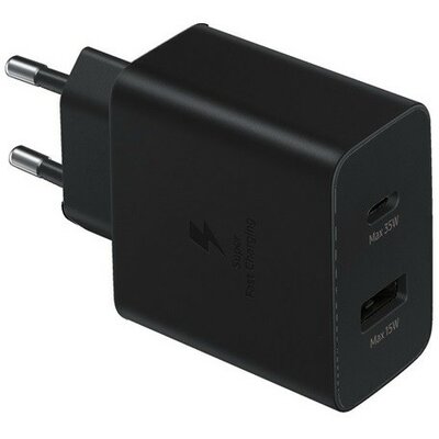 Hálózati töltő adapter, 35W, USB aljzat, USB Type-C aljzat, PD 3.0, PDO / PPS, QC, gyorstöltés, Samsung, fekete, gyári