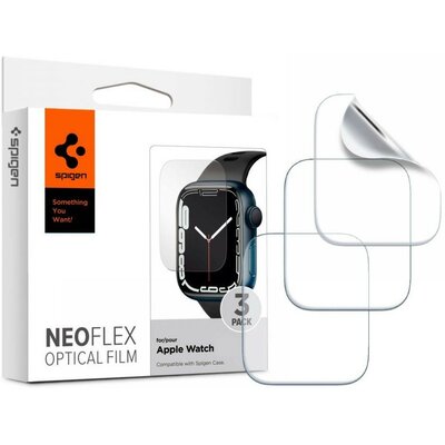 Apple Watch 7 (45 mm), Kijelzővédő fólia (az íves részre is!), Spigen Neo Flex Optical Film, Clear Prémium, 3 db / csomag