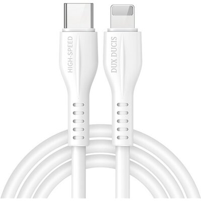 USB Type-C töltő- és adatkábel, Lightning, 100 cm, 2220 mA, törésgátlóval, gyorstöltés, PD, Dux Ducis K-V, fehér