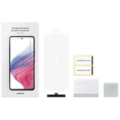 Samsung Galaxy A53 5G SM-A536U, Kijelzővédő fólia, ütésálló fólia (az íves részre NEM hajlik rá!), Tempered Glass (edzett üveg), Clear, gyári