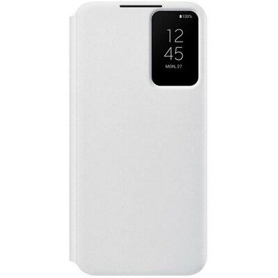 Samsung Galaxy S22 Plus 5G SM-S906, Oldalra nyíló tok, hívás mutatóval, Clear View Cover, fehér, gyári