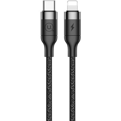 USB Type-C töltő- és adatkábel, Lightning, 120 cm, 2400 mA, gyorstöltés, PD, cipőfűző minta, Usams U31, fekete, US-SJ350