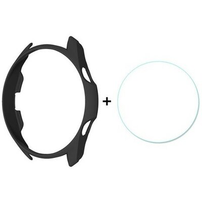 Samsung Galaxy Watch 3 (45mm) SM-R840 / R845, Műanyag védőkeret, 9H üveggel, közepesen ütésálló, Enkay, fekete