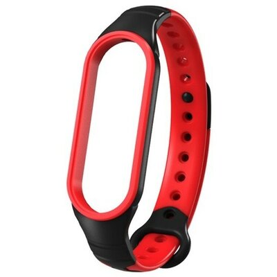 Xiaomi Mi Band 6, szilikon pótszíj, lyukacsos, légáteresztő, fekete/piros