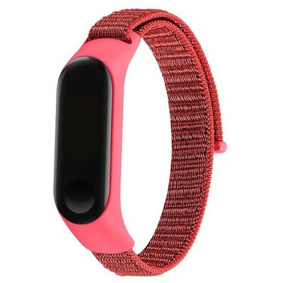 Xiaomi Mi Band 3 / Mi Band 4, nylon pótszíj, tépőzáras, légáteresztő, piros