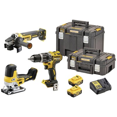 DEWALT DCK329P2T-QW DCK329P2T-QW Szerszámkészlet Akkus ütve fúrócsavarozó, Akkus sarokcsiszoló, Akkus kiszúrófűrész, Akku, Akkutöltő készülék 8 részes