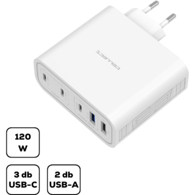 Hálózati töltő adapter gyorstöltő funkcióval 120W, Fehér