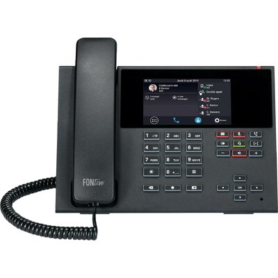 Auerswald COMfortel D-400 Vezetékes telefon, VoIP Üzenetrögzítős, Kihangosító, PoE, Headset csatlakozó Színes érintőkijelző Fekete