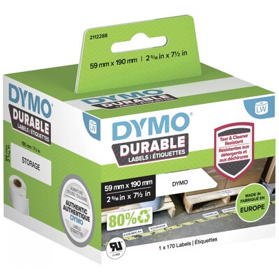 DYMO Etikett tekercs 190 x 59 mm Polipropilén fólia Fehér 170 db Véglegesen tapadó 2112288 Univerzális etikett, Cím etikett