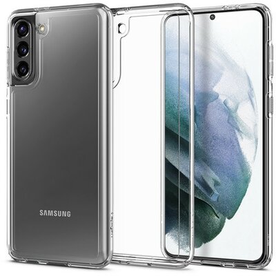 Samsung Galaxy S21 Plus 5G SM-G996, Szilikon tok + műanyag keret, közepesen ütésálló, Spigen Crystal Hybrid, átlátszó