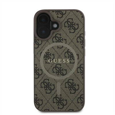 Guess 4G Ring Classic Logo Apple iPhone 16 hátlap tok, barna