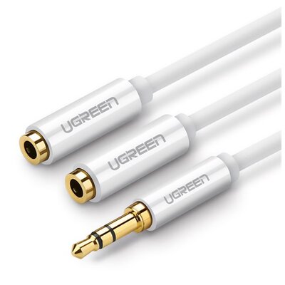 UGREEN AV134 UGREEN audió adapter kábel (elosztó, 2 3.5mm jack aljzat - 3.5mm jack, 25cm) FEHÉR