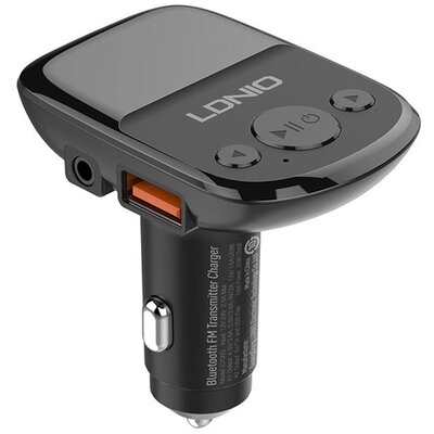 LDNIO C706Q LDNIO bluetooth FM transmitter autós töltő 2 USB+3.5mm jack aljzat (5V/3A, 25W, AUX, PD gyorstöltő, LED) FEKETE