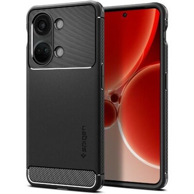 OnePlus Nord 3, Szilikon tok, Spigen Rugged Armor, karbon minta, fekete