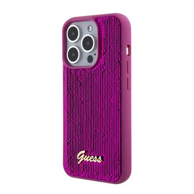 Guess Sequin Script Logo iPhone 15 Pro tok, magenta