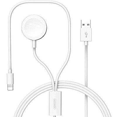 USB töltő- és adatkábel 2in1, Lightning, Apple Watch mágneses töltővel, 150 cm, 3000 mA, Joyroom, S-IW002S, fehér