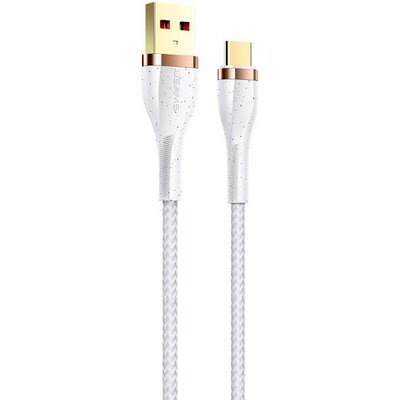 USB töltő- és adatkábel, USB Type-C, 120 cm, 3000 mA, törésgátlóval, gyorstöltés, aranyozott végű, cipőfűző minta, Usams U64, fehér, US-SJ488