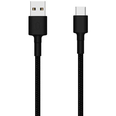 USB töltő- és adatkábel, USB Type-C, 100 cm, 3000 mA, cipőfűző minta, Xiaomi Mi Braided, fekete, gyári, SJV4109GL