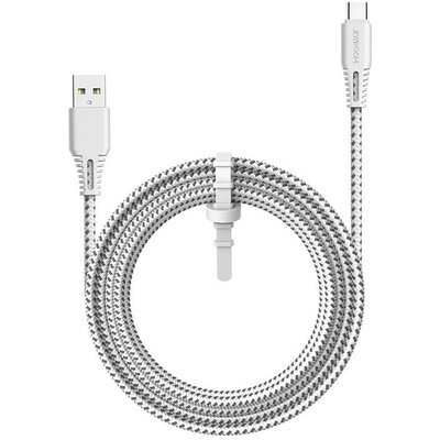 USB töltő- és adatkábel, USB Type-C, 200 cm, 2400 mA, törésgátlóval, gyorstöltés, cipőfűző minta, Joyroom T-507, fehér