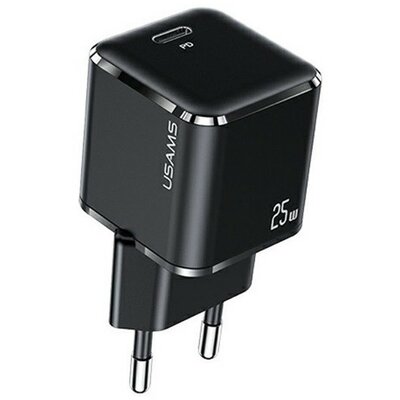 Hálózati töltő adapter, 25W, USB Type-C aljzat, gyorstöltés, PD, Usams T42, fekete