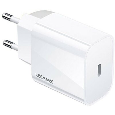 Hálózati töltő adapter, 20W, USB Type-C aljzat, gyorstöltés, PD, Usams T34, fehér