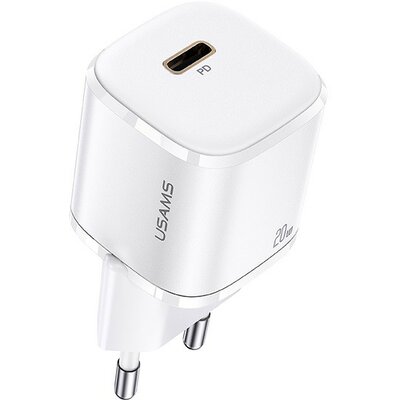 Hálózati töltő adapter, 20W, USB Type-C aljzat, gyorstöltés, PD, GaN, Usams T36, fehér