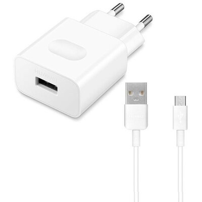 Hálózati töltő adapter, 18W, USB aljzat, microUSB kábellel, gyorstöltés, Huawei AP32, fehér, gyári