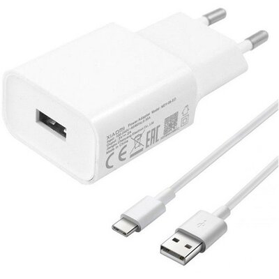 Hálózati töltő adapter, 10W, USB aljzat, USB Type-C kábellel, Xiaomi, fehér, gyári