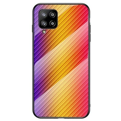 Samsung Galaxy A42 5G / M42 5G SM-A426B / M426B, Szilikon védőkeret, üveg hátlap, karbon minta, sárga