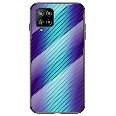 Samsung Galaxy A42 5G / M42 5G SM-A426B / M426B, Szilikon védőkeret, üveg hátlap, karbon minta, kék