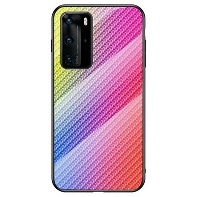 Huawei P40 Pro, Szilikon védőkeret, üveg hátlap, karbon minta, színes