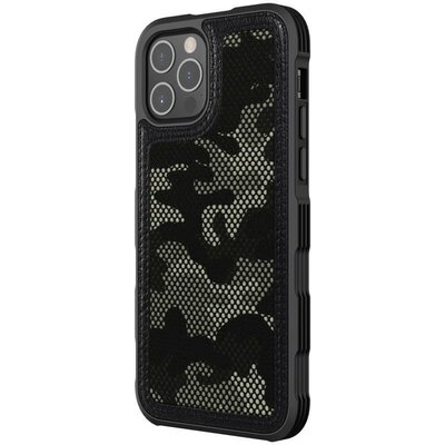 Apple iPhone 12 Pro Max, Szilikon keret, műanyag hátlap, terep minta, Nillkin Camo, fekete