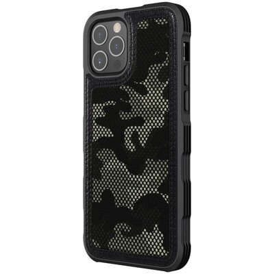 Apple iPhone 12 / 12 Pro, Szilikon keret, műanyag hátlap, terep minta, Nillkin Camo, fekete