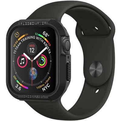 Apple Watch 4-6, SE (44mm), Watch 7 (45mm), Szilikon védőkeret, ütésálló, szíj nélkül, Spigen Rugged Armor, fekete