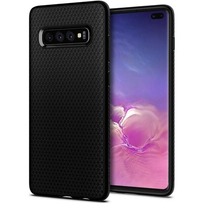 Samsung Galaxy S10 Plus SM-G975, TPU szilikon tok, Spigen Liquid Air, háromszög minta, fekete