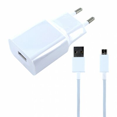 Hálózati töltő adapter, 5V / 2000 mAh, USB aljzat, microUSB kábellel, gyorstöltés, Xiaomi, fehér, gyári