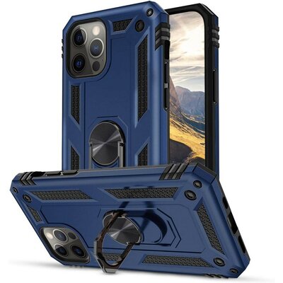 Xiaomi Redmi 9T, Műanyag hátlap védőtok, közepesen ütésálló, szilikon belső, telefontartó gyűrű, Defender, sötétkék