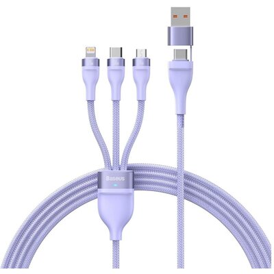 BASEUS kábel 3in1 USB A / Typ C to Micro USB / Lightning / Type C PD QC 5A 100W CASS030105 1,2 m lila