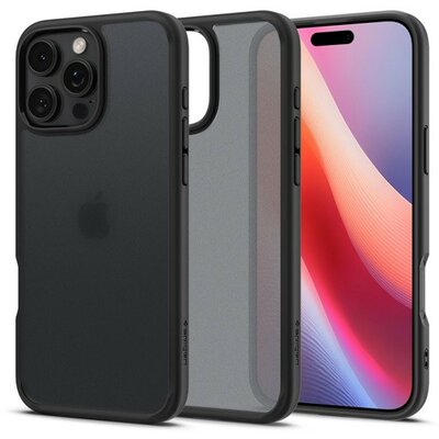 Apple iPhone 16 Pro Max, Műanyag hátlap védőtok + szilikon keret, Spigen Ultra Hybrid Matte, áttetsző/fekete