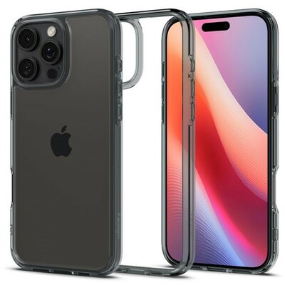 Apple iPhone 16 Pro Max, Műanyag hátlap védőtok + szilikon keret, Spigen Ultra Hybrid, átlátszó/szürke