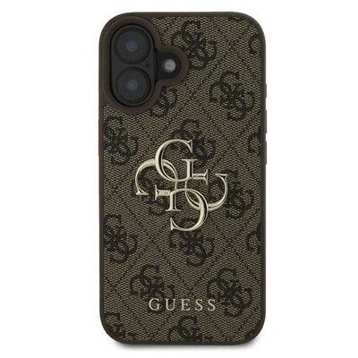 Guess PU 4G Metal Logo Apple iPhone 16 hátlap tok, barna