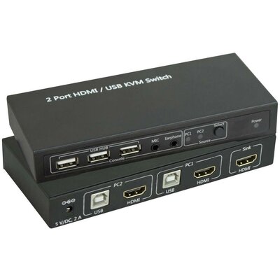 SpeaKa Professional 2 port KVM átkapcsoló HDMI USB 1920 x 1080 Pixel, 3840 x 2160 Pixel