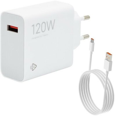 Hálózati töltő adapter, 120W, USB aljzat, USB Type-C kábellel, gyorstöltés, GaN, Xiaomi, fehér, gyári