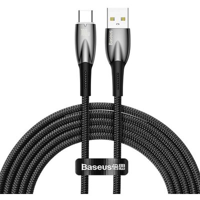 USB töltő- és adatkábel, USB Type-C, 200 cm, 6000 mA, 100W, törésgátlóval, gyorstöltés, Baseus Glimmer, CADH000501, fekete