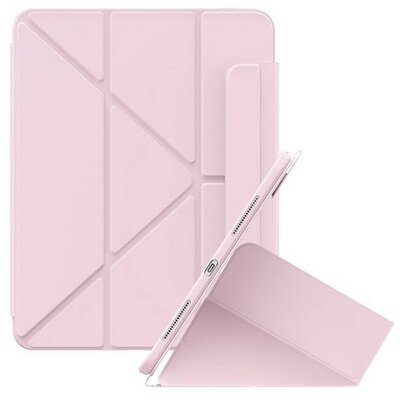 Apple iPad 10.2 (2019 / 2020 / 2021), mappa tok, Apple Pencil tartóval, Origami Smart Case, Baseus Minimalist, rózsaszín