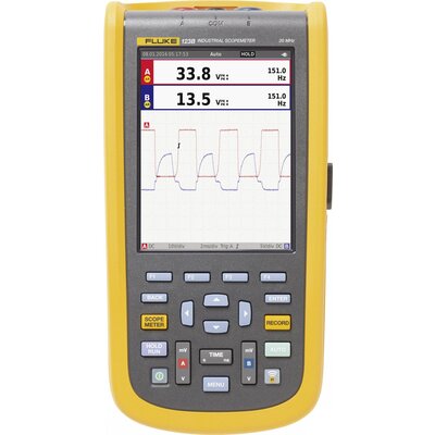 Fluke 123B/EU Kézi oszcilloszkóp Kalibrált (ISO) 20 MHz 2 csatornás 4 GSa/mp Multiméter funkciók 1 db