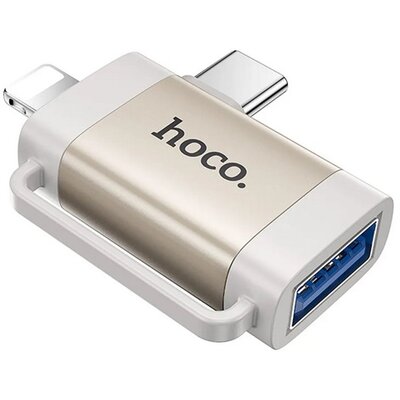 HOCO UA31F_G HOCO UA31F adapter 2in1 (USB aljzat - Type-C/lightning, OTG, adatátvitel és töltés) VILÁGOSSZÜRKE